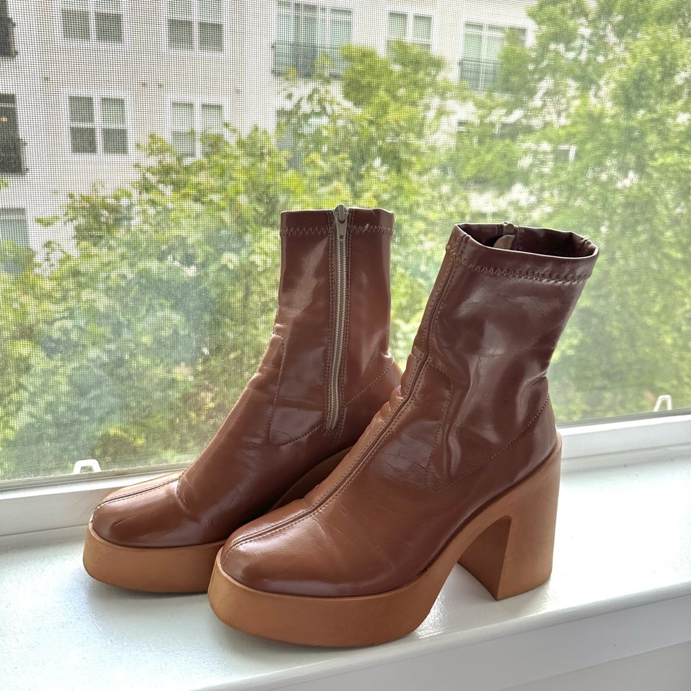 ASOS Brown Leather Platform Ankle Boots